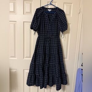 Calvin Klein Navy Grid Long Sleeve Dress-Size 8